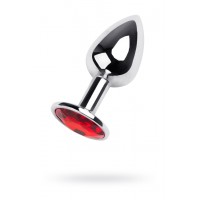 Анальный страз Metal by TOYFA, металл, серебристый, с кристаллом цвета рубин, 7 см, Ø 2,8 см, 50 г