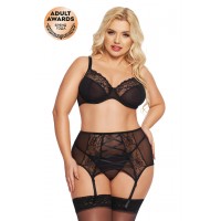 Комплект SoftLine Collection Dolores (бюстгальтер, стринги и пояс для чулок), черный, XXL