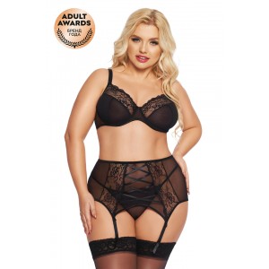 Комплект SoftLine Collection Dolores (бюстгальтер, стринги и пояс для чулок), черный, XXL