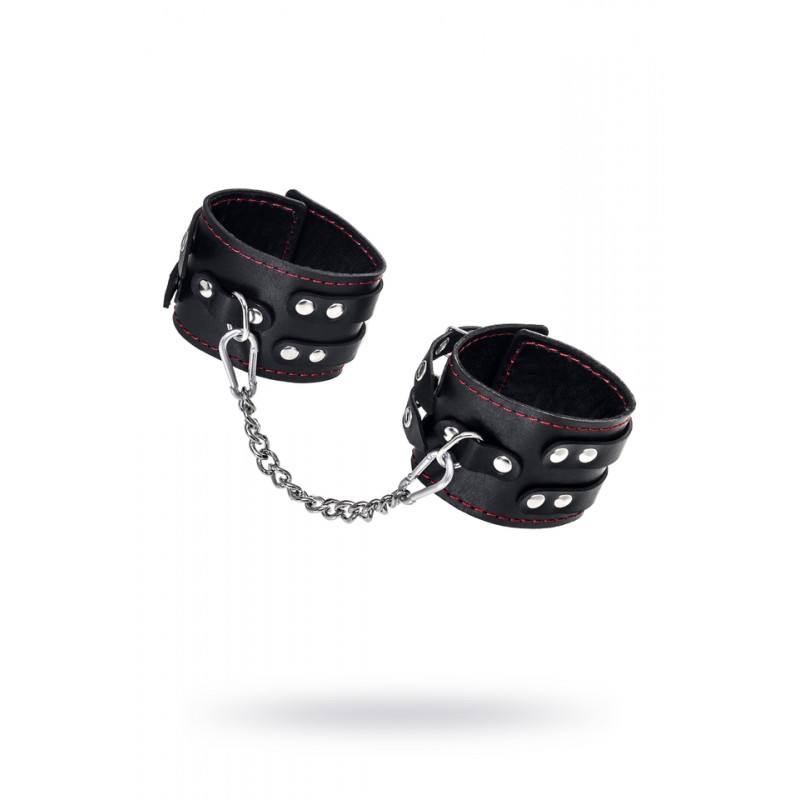 Оковы с двумя ремнями и черной подкладкои Pecado BDSM, натуральная кожа, черные