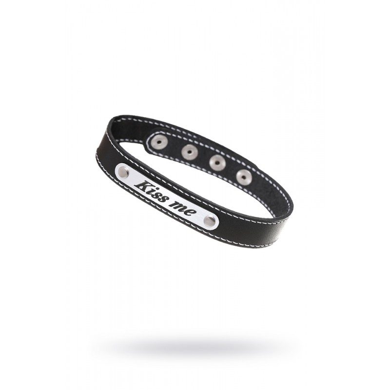 Чокер Штучки-Дрючки «Kiss me» с белой строчкой, кожанный, черный