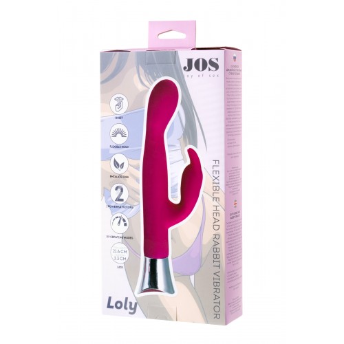 Вибратор с клиторальным стимулятором JOS LOLY, с гибкой головкой, силикон, розовый, 21,6 см