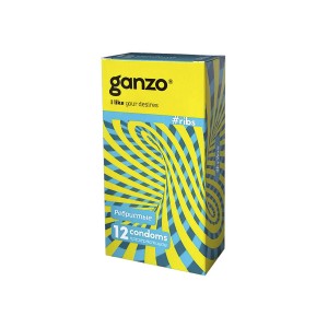 Презервативы Ganzo Ribs, с ребристой поверхностью, латекс, 18 см, 12 шт (иной угол)
