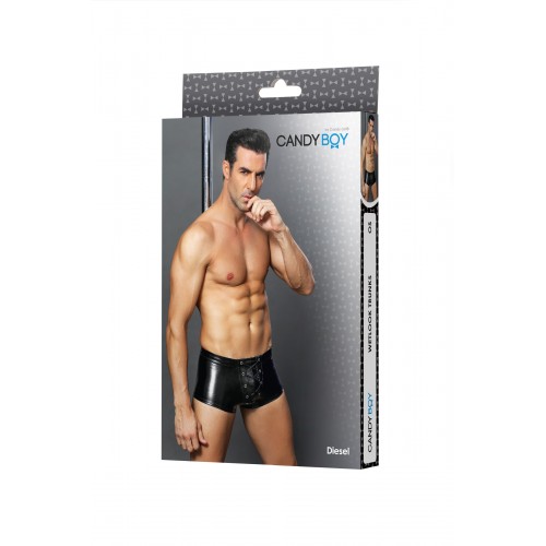 Боксеры wetlook Candy Boy Diesel с шнуровкой, черные, OS