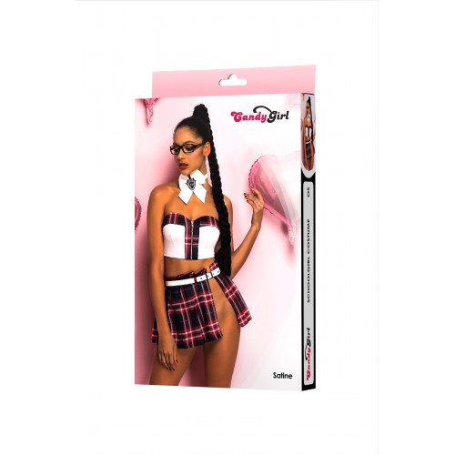 Костюм школьницы Candy Girl Satine (топ, юбка, пояс, галстук, значок, очки) красно-белый, OS
