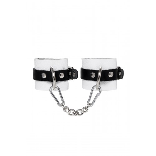 Наручники Pecado BDSM, мягкие, с одним ремешком с люверсами, натуральная кожа, бело-чёрные