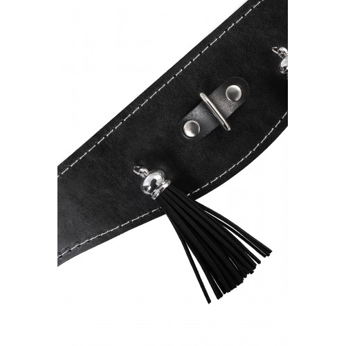 Ошейник высокий с кисточками Pecado BDSM, натуральная кожа, черный