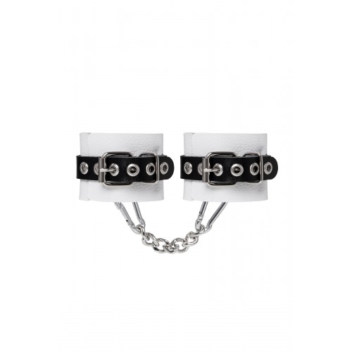 Наручники Pecado BDSM, мягкие, с одним ремешком с люверсами, натуральная кожа, бело-чёрные