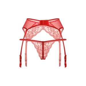 Пояс для чулок и стринги кружевные SoftLine Collection, красный, S/M (иной угол)