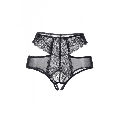 Эротические трусики Erolanta Lingerie Collection с высокой посадкой, с ажурными вырезами, черные (54-56)