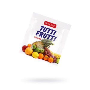 Съедобная гель-смазка TUTTI-FRUTTI для орального секса со вкусом экзотических фруктов ,4гр по 20 шт в упаковке (иной угол)