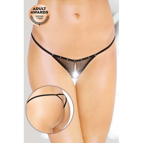 Стринги открытые со стразами SoftLine Collection, чёрный, S/L