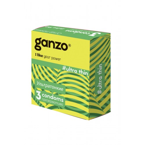 Презервативы Ganzo Ultra thin, ультратонкие, латекс, 18 см, 3 шт