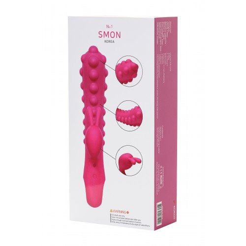 Вибратор с клиторальным стимулятором KOKOS SMON, силикон, розовый, 23 см, Ø 3,5 см