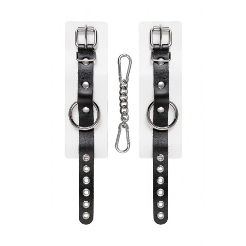 Наручники Pecado BDSM, мягкие, с одним ремешком с люверсами, натуральная кожа, бело-чёрные