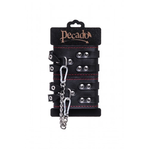 Оковы с двумя ремнями и черной подкладкои Pecado BDSM, натуральная кожа, черные
