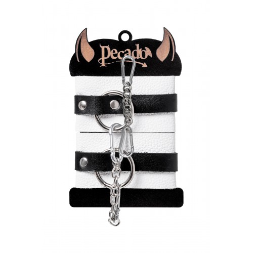Наручники Pecado BDSM, мягкие, с одним ремешком с люверсами, натуральная кожа, бело-чёрные