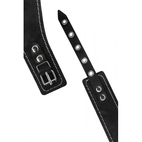 Ошейник высокий с кисточками Pecado BDSM, натуральная кожа, черный