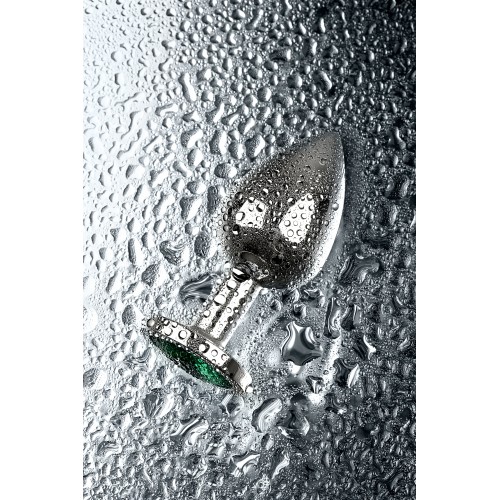 Анальный страз Metal by TOYFA, металл, серебристый, с кристаллом цвета изумруд, 8 см, Ø 3,4 см, 85 г