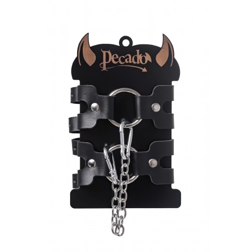 Оковы Pecado BDSM, из двух ремешков, натуральная кожа, чёрные