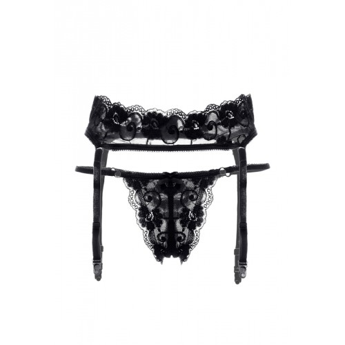 Комплект Erolanta Tatyana: пояс для чулок и стринги, чёрный (46-48)