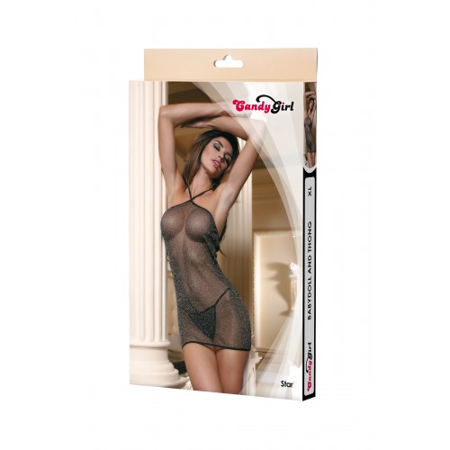 Комбинация и стринги Candy Girl Star с люрексом, черные, OS