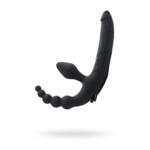 Безремневой страпон Black & Red by TOYFA с вибропулей, влагостойкий, силикон, чёрный, 35 см (иной угол)