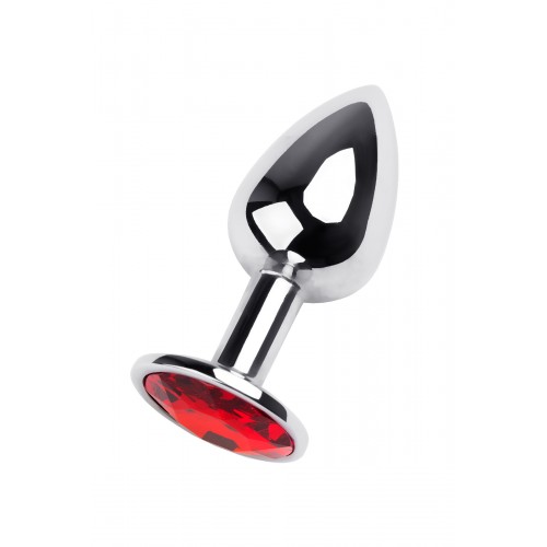 Анальный страз Metal by TOYFA, металл, серебристый, с кристаллом цвета рубин, 7 см, Ø 2,8 см, 50 г