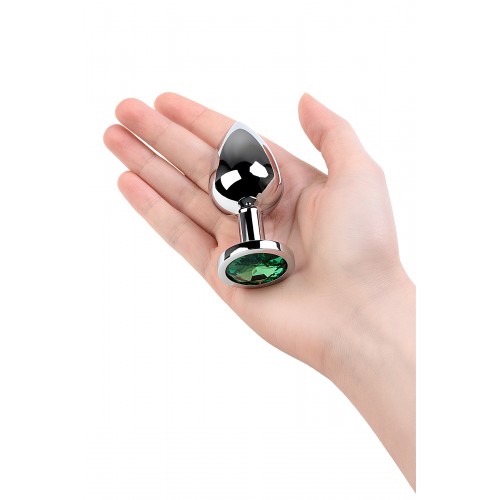 Анальный страз Metal by TOYFA, металл, серебристый, с кристаллом цвета изумруд, 8 см, Ø 3,4 см, 85 г