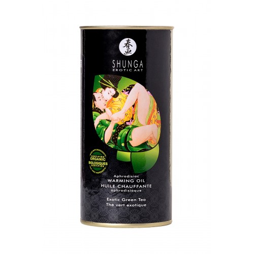 Масло для массажа Shunga Organic Exotic Green Tea, разогревающее, с ароматом зелёного чая, 100 мл
