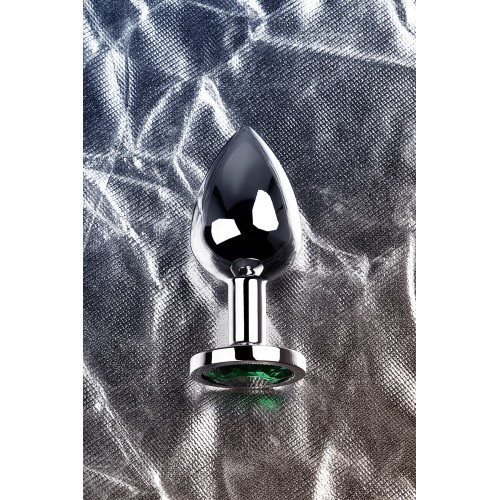 Анальный страз Metal by TOYFA, металл, серебристый, с кристаллом цвета изумруд, 8 см, Ø 3,4 см, 85 г