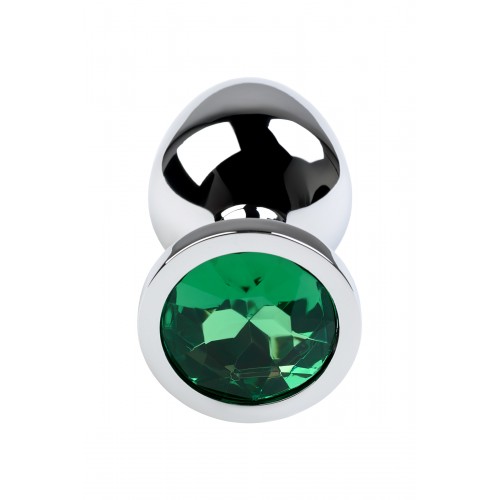 Анальный страз Metal by TOYFA, металл, серебристый, с кристаллом цвета изумруд, 8 см, Ø 3,4 см, 85 г