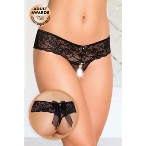 Шортики с бантиком открытые кружевные SoftLine Collection, черный, S/M