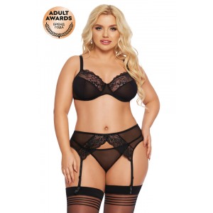 Комплект SoftLine Collection Marella (бюстгальтер, стринги и пояс для чулок), черный, XXXL