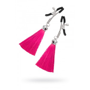 Зажимы на соски Pecado BDSM, «Прищепки», с кисточками из шелка, металл, бордовые