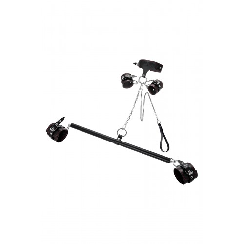 Бандажный набор 3 точки фиксации Pecado BDSM (большая распорка, оковы, наручники, ошейник с кольцом