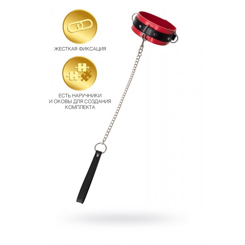 Ошейник TOYFA Theatre красно-черный кожаный с поводком