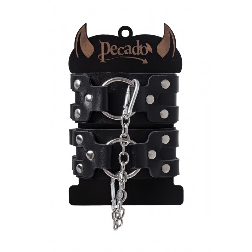Оковы Pecado BDSM, с двумя ремешками, натуральная кожа, чёрные
