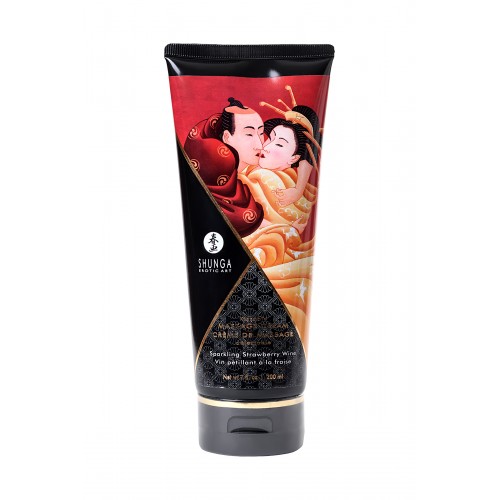 Массажный крем Shunga Sparkling Strawberry Wine, съедобный, клубника и шампанское, 200 мл