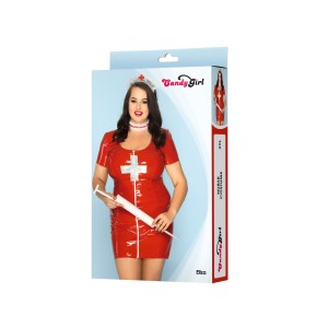 Костюм медсестры Candy Girl Eliza (платье, чокер, головной убор, стринги) красный, 2XL Костюм медсестры Candy Girl Eliza (платье, чокер, головной убор, стринги) красный, 2XL (иной угол)