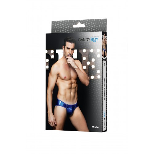 Танга wetlook Candy Boy Martin на кнопках, синие, OS