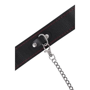 Ошейник двухслойный с красной строчкой Pecado BDSM, натуральная кожа, черный (иной угол)