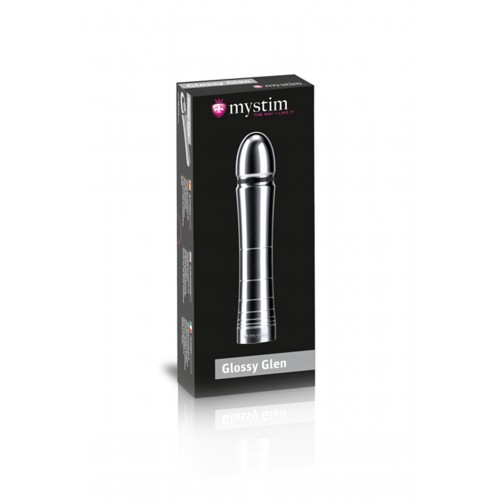 Фаллоимитатор Mystim Glossy Glen, электростимуляция, хирургическая сталь, серебряный, 14 см