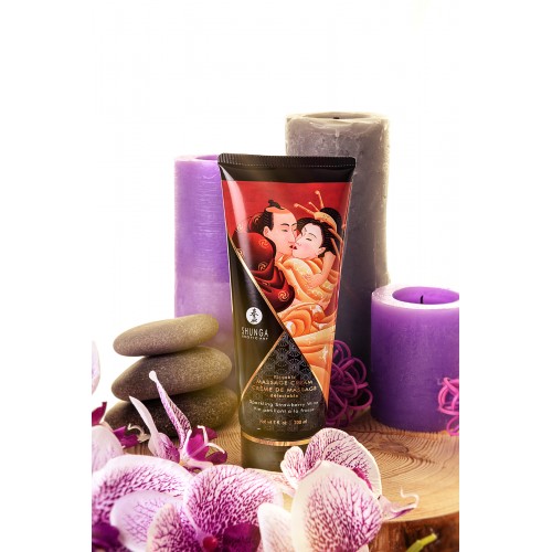 Массажный крем Shunga Sparkling Strawberry Wine, съедобный, клубника и шампанское, 200 мл