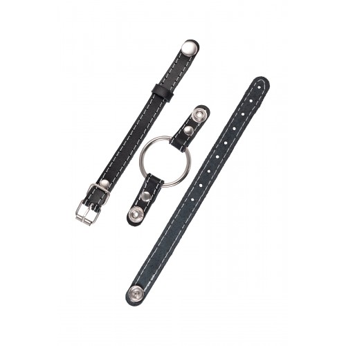 Кляп Pecado BDSM, «Кольцо 46 мм», с белой строчкой, натуральная кожа, черный