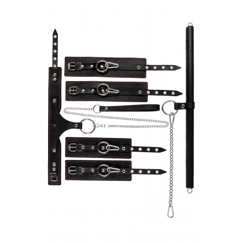 Бандажный набор 3 точки фиксации Pecado BDSM (большая распорка, оковы, наручники, ошейник с кольцом