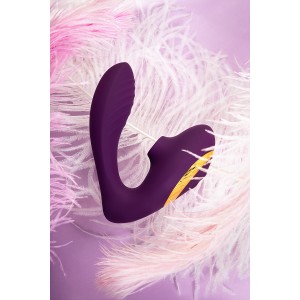 Массажер с двойной стимуляцией, силикон, фиолетовый, 14 см (иной угол)