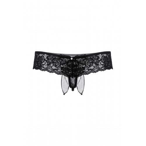 Шортики с бантиком открытые кружевные SoftLine Collection, черный, S/M