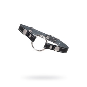 Кляп Pecado BDSM, «Кольцо 46 мм», с белой строчкой, натуральная кожа, черный (иной угол)