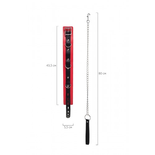 Ошейник TOYFA Theatre красно-черный кожаный с поводком
